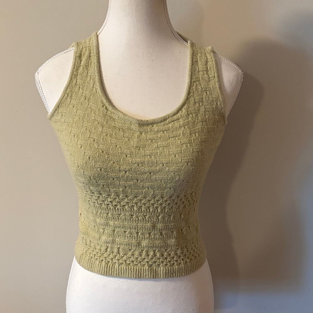 St. John Sport Wool Blend Green Beige Sleeveless Top. Size Small